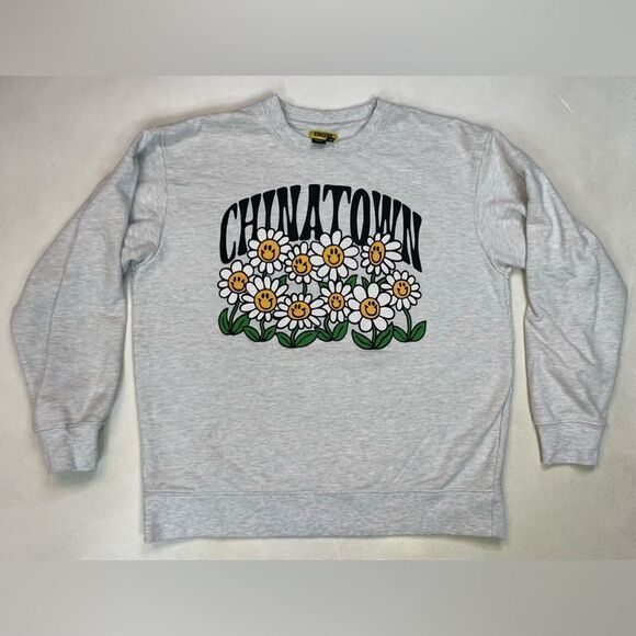 Chinatown Market Smiley Flower Power Crewneck Sweatshirt Men XL Gray - Picture 1 of 5
